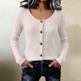 thumbnail image 5 of Hurxie Womens Long Sleeve Henley T Shirts Button Down Slim Fit Tops Scoop Neck Ribbed Knit Shirts Beige,S, 5 of 7