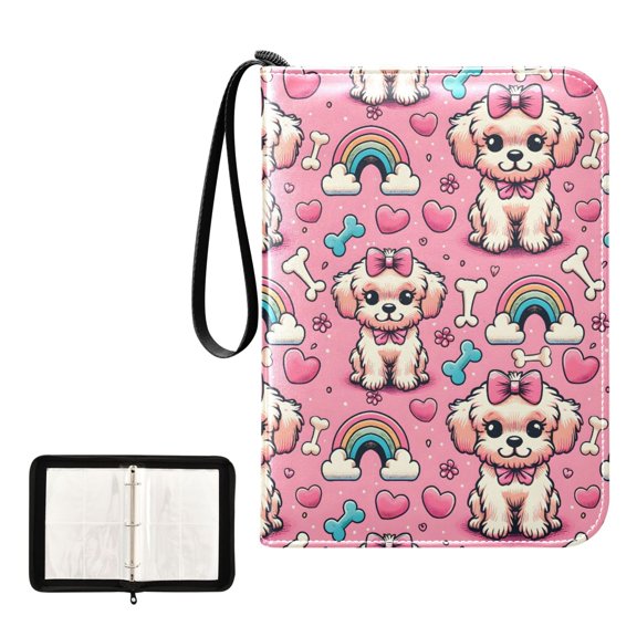 Trading Card Binder Album 400 Pockets 50 Removable 4-Pocket Pages Waterproof Dog Bone Rainbow Heart