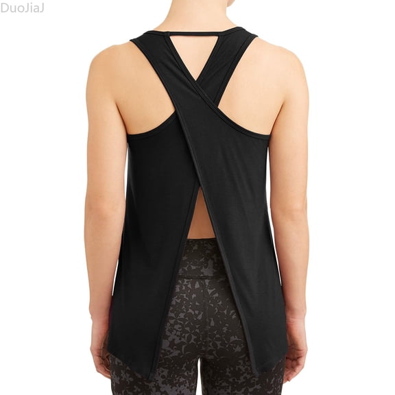 DuoJiaJ Women's Casual Round Neck Backless T Shirt Comfortable Daily Wear Summer Fall Vacation Home Outfit Women Workout Tank Tops Black L