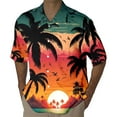 thumbnail image 1 of Camisas Deportivas Hombre Camisa de estilo casual de manga corta para hombre Camisa de solapa con botones con estampado 3D de puesta de sol de junto al mar Cárdigan de manga corta (Orange, XL), 1 of 4