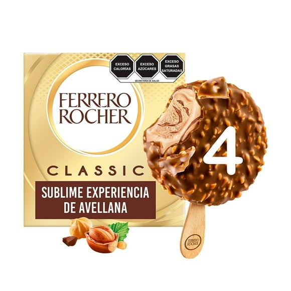 Paletas heladas Ferrero Rocher clásica sabor avellana 4 pzas de 50 g c/u