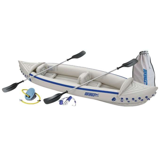 SEA EAGLE 370 Deluxe 3 Person Inflatable Kayak Canoe w/ Paddles & Repair Kit