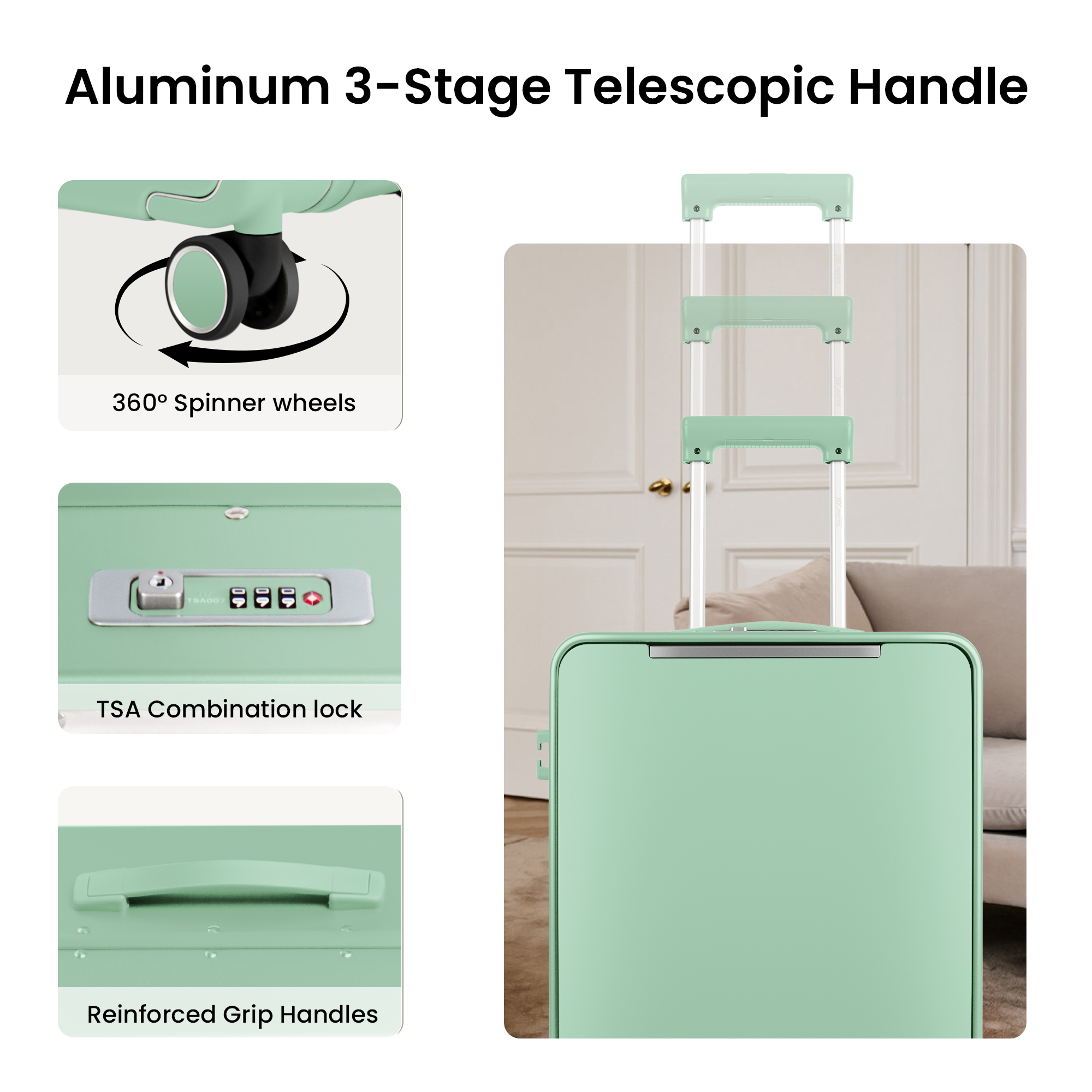 New York Xpress 20" Zipperless Carry-on Luggage, Hardside Aluminum Frame Suitcase with Spinner Wheels, TSA Approved, Light Green - LA266