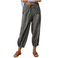 thumbnail image 1 of Women‘s Cotton Linen Pants Drawstring Elastic Waist Capri Pants Lounge Pants with Pockets, 1 of 7