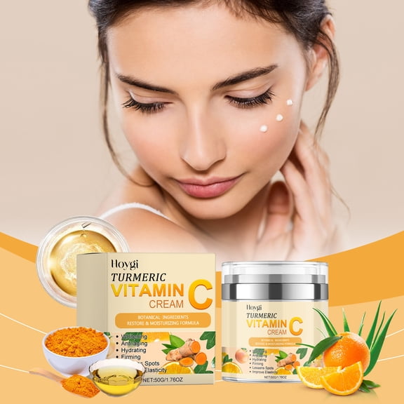 Hoygi Turmeric Vitamin C Brightening Cream, Moisturizing Even Skin Tone Lighten Acne Mark Brightening Moisturizing Cream