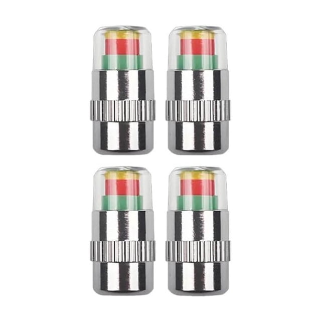 Presión de neumáticos: Tapones de válvulas de 4 paquetes, tapones TPMS de acero inoxidable de 36 PSI, 3 indicadores de color: verde amarillo rojo, manómetro de presión de aire en tiempo real, coche