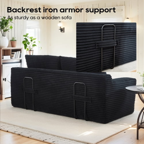 Loveseat Sofa with Memory Foam and Steel Frame, Convertible 2-in-1 Design with No Assembly for Small Spaces, Apartment, Home Office, Black