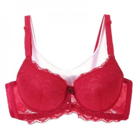 

Clearance Sale!Ladies Lace Push Up Lace Embroidered Bow Solid Color 3/4 Cup Bra Women Underwear Underwire Brassiere Red 85B