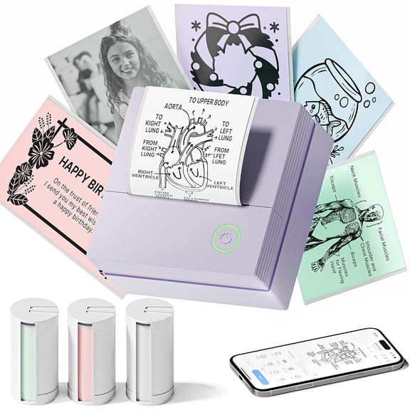 Mini Sticker Printer, PM290 Sticker Maker Machine with 3 Roll Paper