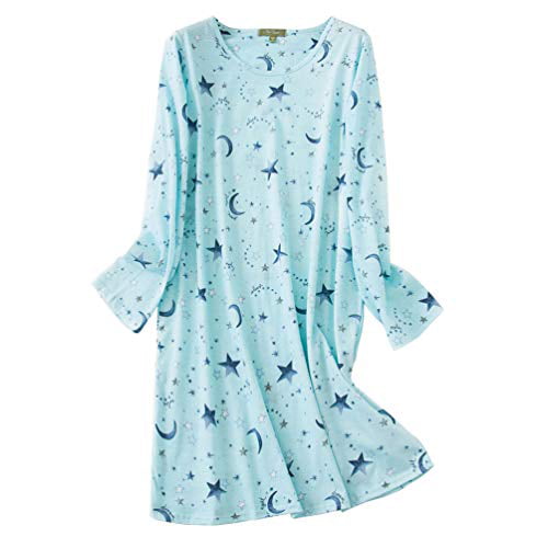 ENJOYNIGHT Women's Cotton Sleepwear Long Sleeves Nightgown Print Tee Sleep Dress