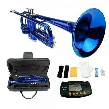 Merano B Flat BLUE / Silver Trumpet with Case+Mouth Piece+Valve Oil+Metro (Best Trumpet Tuner App)