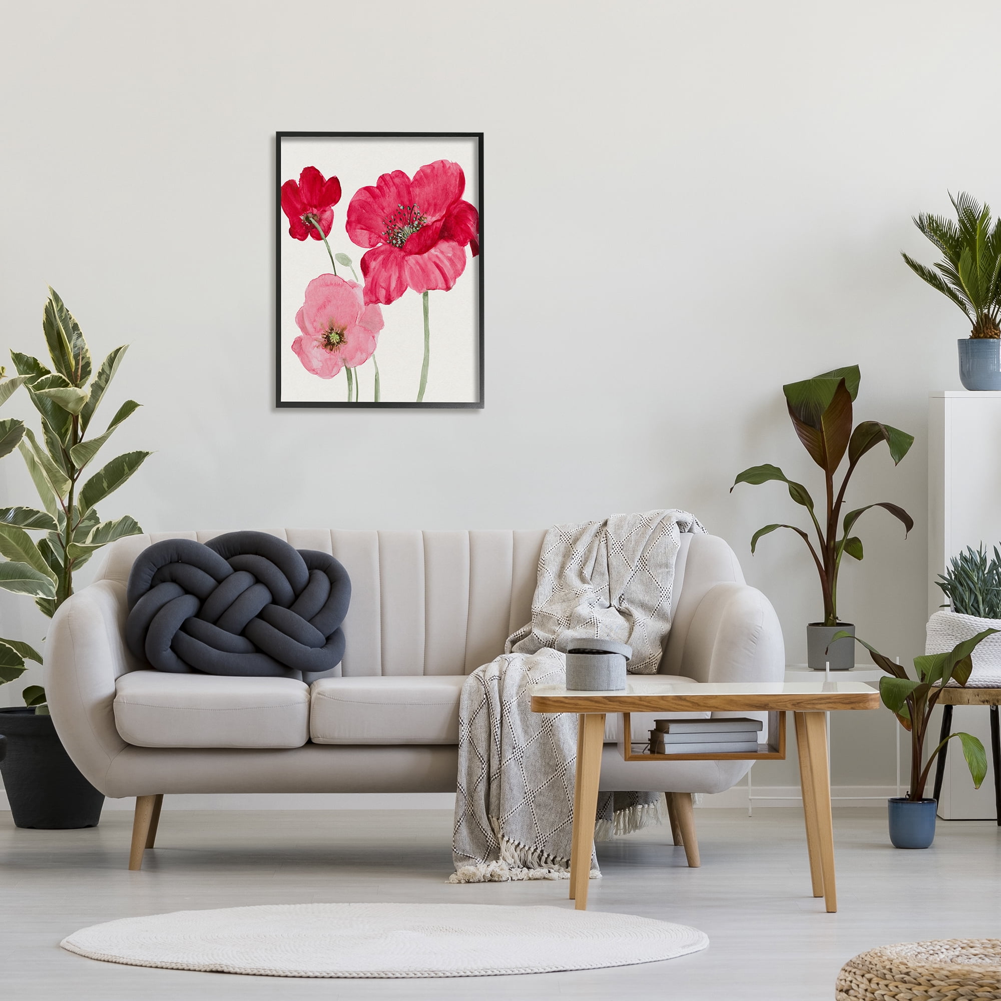 Stupell Romantic Red Poppies Trio Botanical & Floral Painting Black Framed Art Print Wall Art