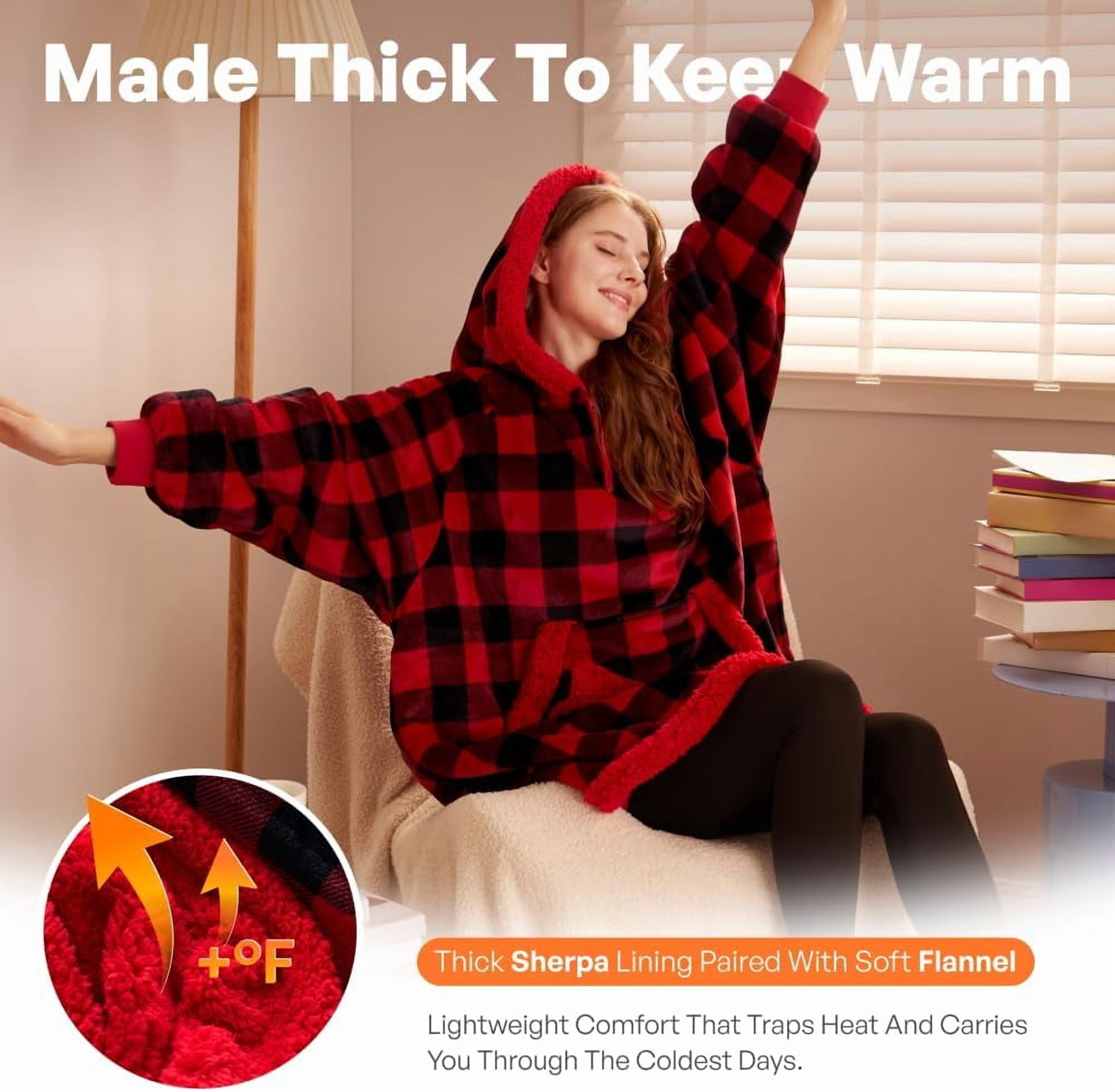 Joyfy Wearable Blanket Oversized Sherpa Sweatshirt, Warm and Cozy Hoodie Blanket for Adult Christmas Birthday Gift