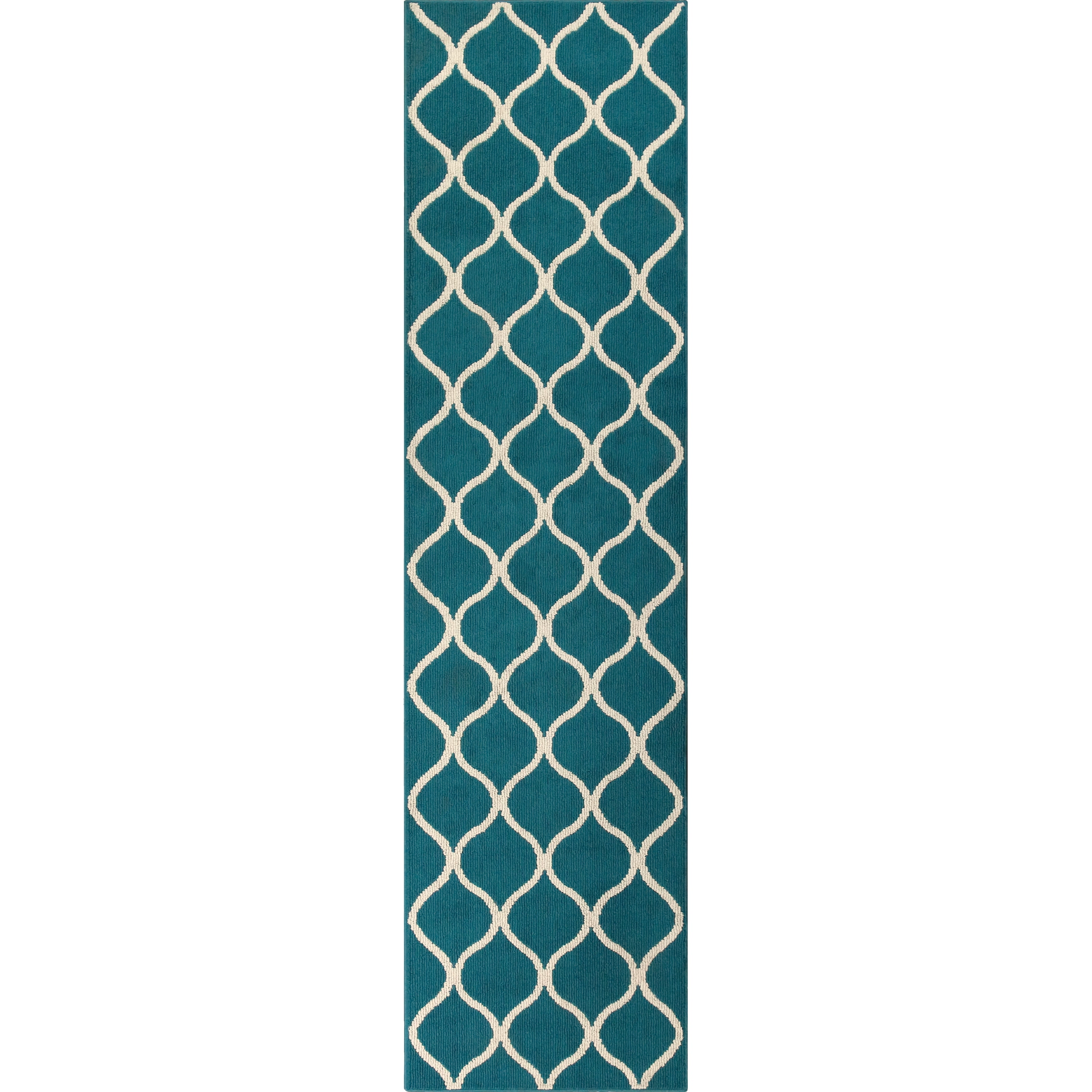 Mainstays Transitional Fretwork Teal Blue Hallway Long Runner Rug, 2'6