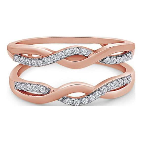 Round Shape White Cubic Zirconia Enhancer Guard Ring in 14K Rose Gold Ring Size - 10.5