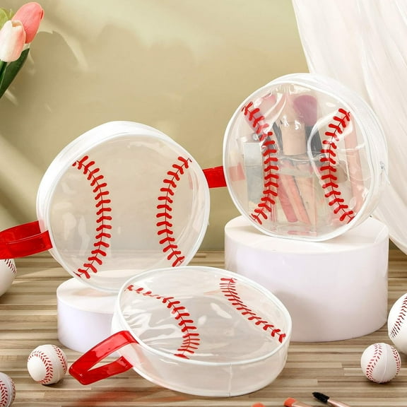 12 Pcs Baseball Cosmetic Bag PVC Clear Toiletry Zipper Pouch Waterproof Travel Organizer for Team Gifts