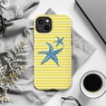 thumbnail image 5 of Yellow Striped iPhone Case with Blue Starfish, Beachy Nautical Summer Vibes, Protective Hard Cover for iPhone 16 15 14 13 12 11 Pro Max Plus Mini, 5 of 6