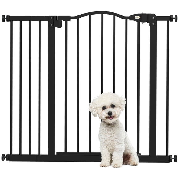 PawHut 29"-37" Pet Gate with Door Pressure Fit Dog Gate for Stairs, Black