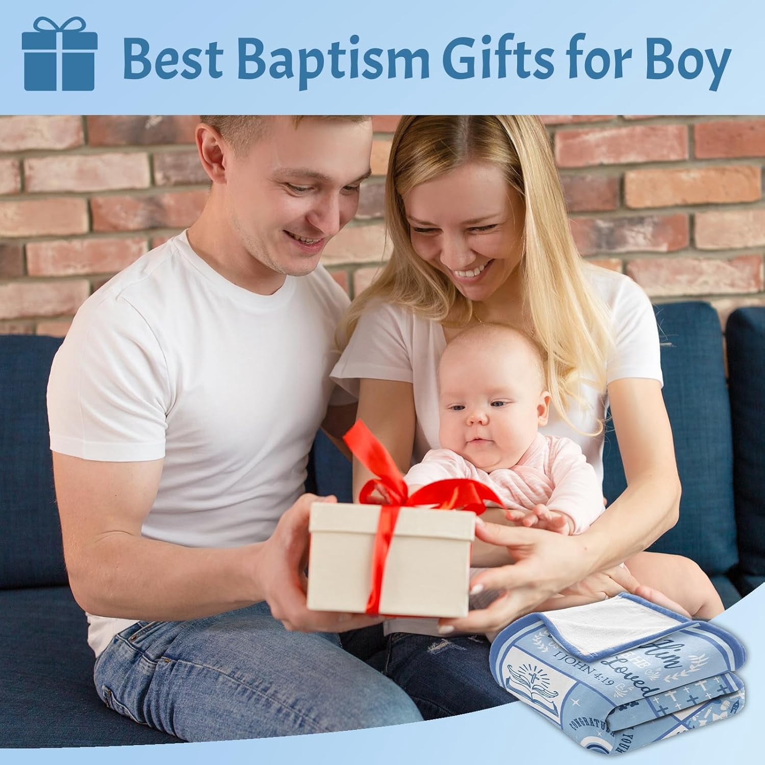 Baptism Gifts for Boys, Baptismal Blanket 40"x50", Christening Gifts for Boy, Unique Baptism Favors