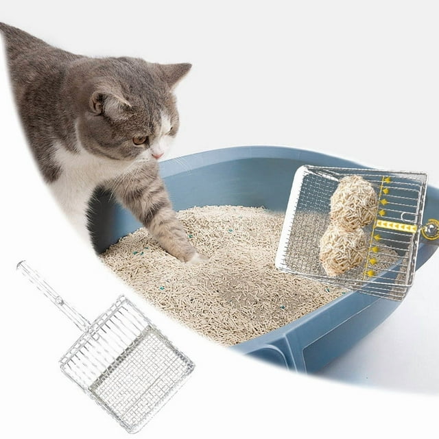 Litière pour Chat en Acier Inoxydable 2 en 1, Conception Fonctionnelle, Légère et Durable, Fournitures pour Animaux de Compagnie pour un Nettoyage Facile avec Poignée Ergonomique