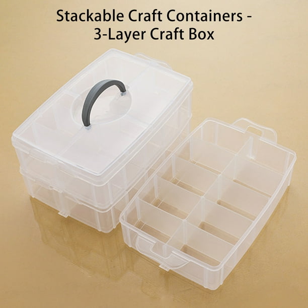 Peggybuy Stackable Craft Container - 3-Layer Craft Box Organizer With Handle (White) White 9.65*7.09*6.5in
