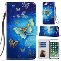 iPhone 8 Case 4.7 inch, iPhone 7 Cover, iPhone SE 2020 2nd Gen Cover with Card Holder, Allytech Kickstand PU Leather Folio Flip Protective Case with Hand Strap for iPhone 7/8/SE 2020, Gold Butterfly