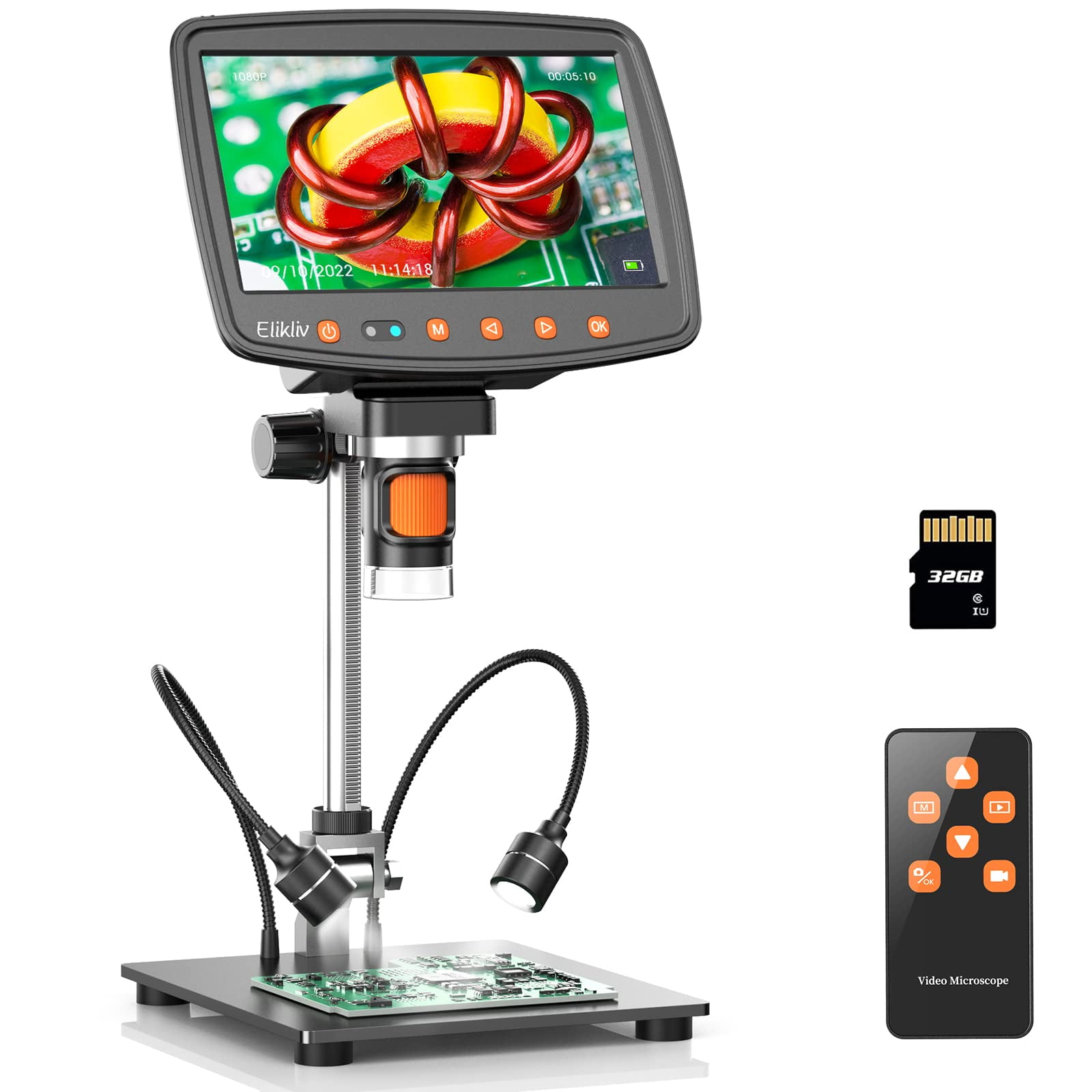 Elikliv EDM601 LCD Digital Microscope with 3 Lens, 7 Inch Coin