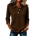 thumbnail image 3 of Dweltoz Women’s Waffle Knit Polo Shirt 3/4 Sleeve Collared V Neck with Half Button Placket Relaxed Fit Top,Brown L, 3 of 5