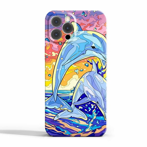 Cute Dolphin Case Compatible with iPhone 12 Pro Max,Aesthetic Art Design Full Cover Protective Case