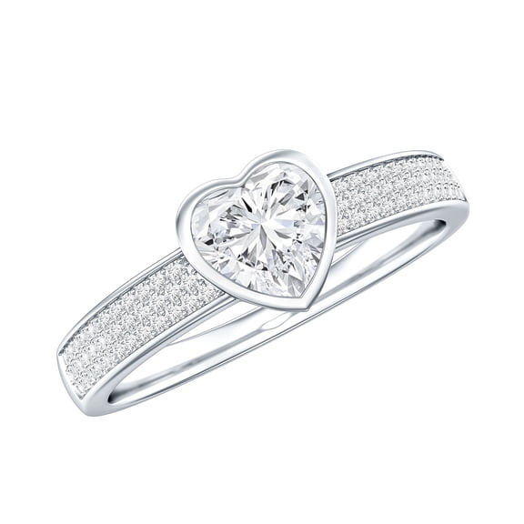 Lab Grown Diamond Heart Engagement Ring with Side Stones - Half Carat - EF-VS Quality, 925 Sterling Silver, US 4.00