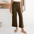 thumbnail image 5 of Wutalume Women's Fashion Cropped Pants, Elastic High Waist Casual Trousers with Pockets Solid Color, Loose Fit,Perfect for Spring Summer Wardrobe,Coffee XL, 5 of 6