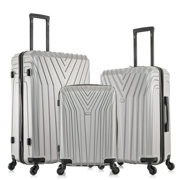 InUSA Vasty 3-Piece Hardside Luggage Sets with Spinner Wheels, Handle, and Trolley, (20"/24"/28"), Gray
