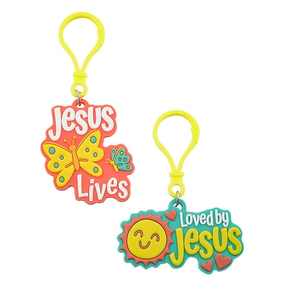 Fun Express 1 1/2" - 2 1/4" Religious Springtime Rubber Backpack Clips - 12 Pc.