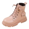 thumbnail image 1 of PEASKJP Girls Fashion Boots Side Zipper Lace Up Work Combat Boots, Pink 37, 1 of 4