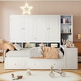 thumbnail image 2 of Full Size Wood Daybed with Desk, Wardrobe & Storage Cabinet, Three Under-Bed Drawers, Space-Saving Corner Bed Frame for Teens & Adults, White, 2 of 9