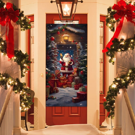 Nkmbld Christmas Door Cover Decoration Christmas Front Door Decoration for Winter Indoor Outside Front Door Banner Farmhouse Party Supplies