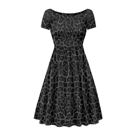 SCRAWLGOD Leopard Print Dress for Women Plus Size XS Casual Dresses Midi Length Summer Dresses Breathable Swing Dress for Women Midi Length Round Neckline with Sleeves for Holidays