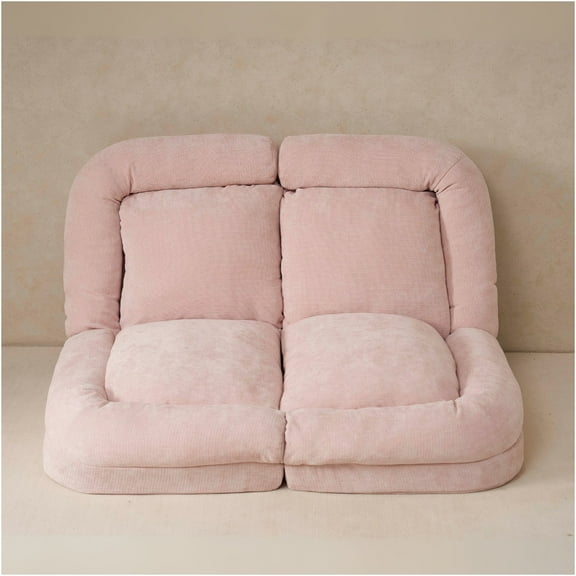 JERFIT Pink Convertible Sofa Bed, Foldable Futon with 18 Adjustable Positions, Cotton Couch for Small Space