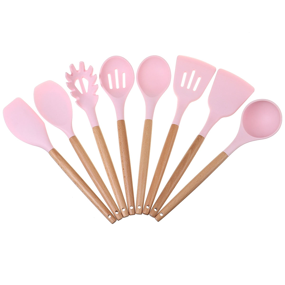 8Pcs Kitchen Silicone Cooking Utensils Set with Wooden Handle Cooking