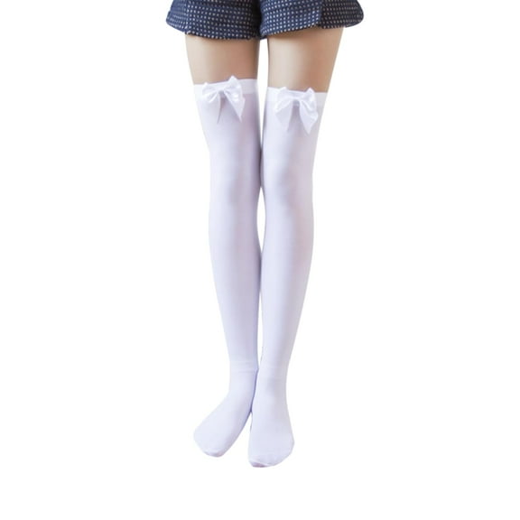 Holzlrgus Women's Satin Bow Stockings Thigh High Over Knee Stockings