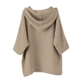 thumbnail image 4 of Xudanell Hooded Sweatshirt Women Thin Loose Button Short Sleeved Cotton Linen Summer Fashion Plus Size Coffee XXL, 4 of 5