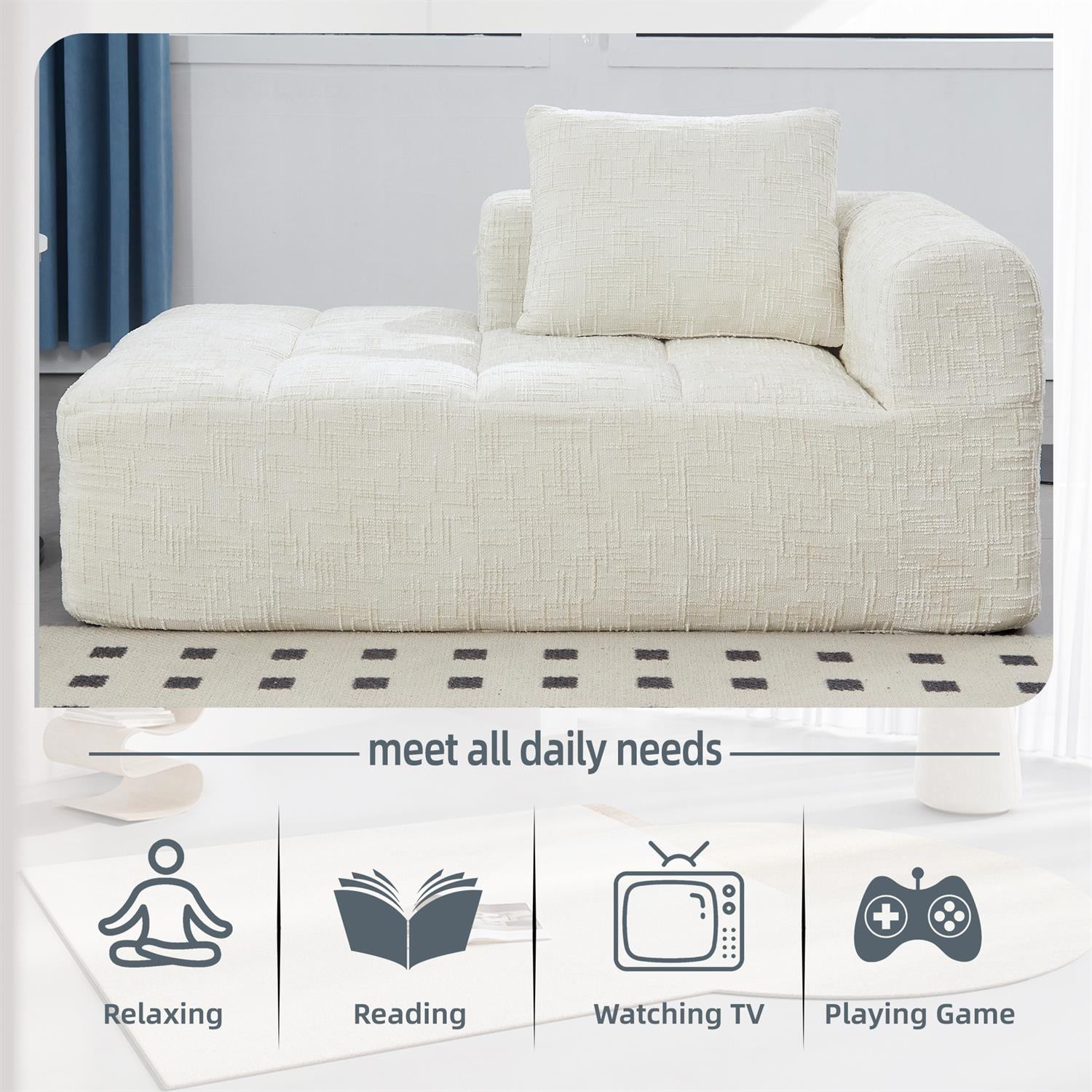 Demi Bonn 62" Plush Chenille Loveseat Sofa, Modular Sleeper for Living Room, Bedroom, Apartment Lounge, Stylish & Comfortable Couch, White