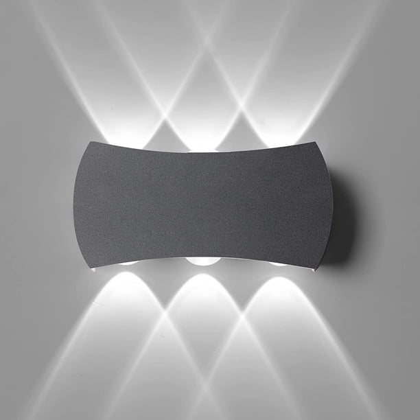 Aplique de pared LED para interiores de 6W, aplique de pared para exteriores IP65 impermeable de 1200 lm, lámpara de pared de aluminio moderna 6500K blanco frío 【Negro】 Sincero Electrónica
