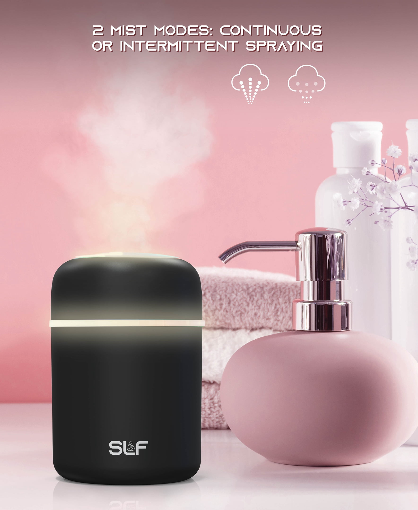 SLF Mini Humidifier, USB-Powered LED Mist Humidifier, 160 sq. ft. Coverage Area