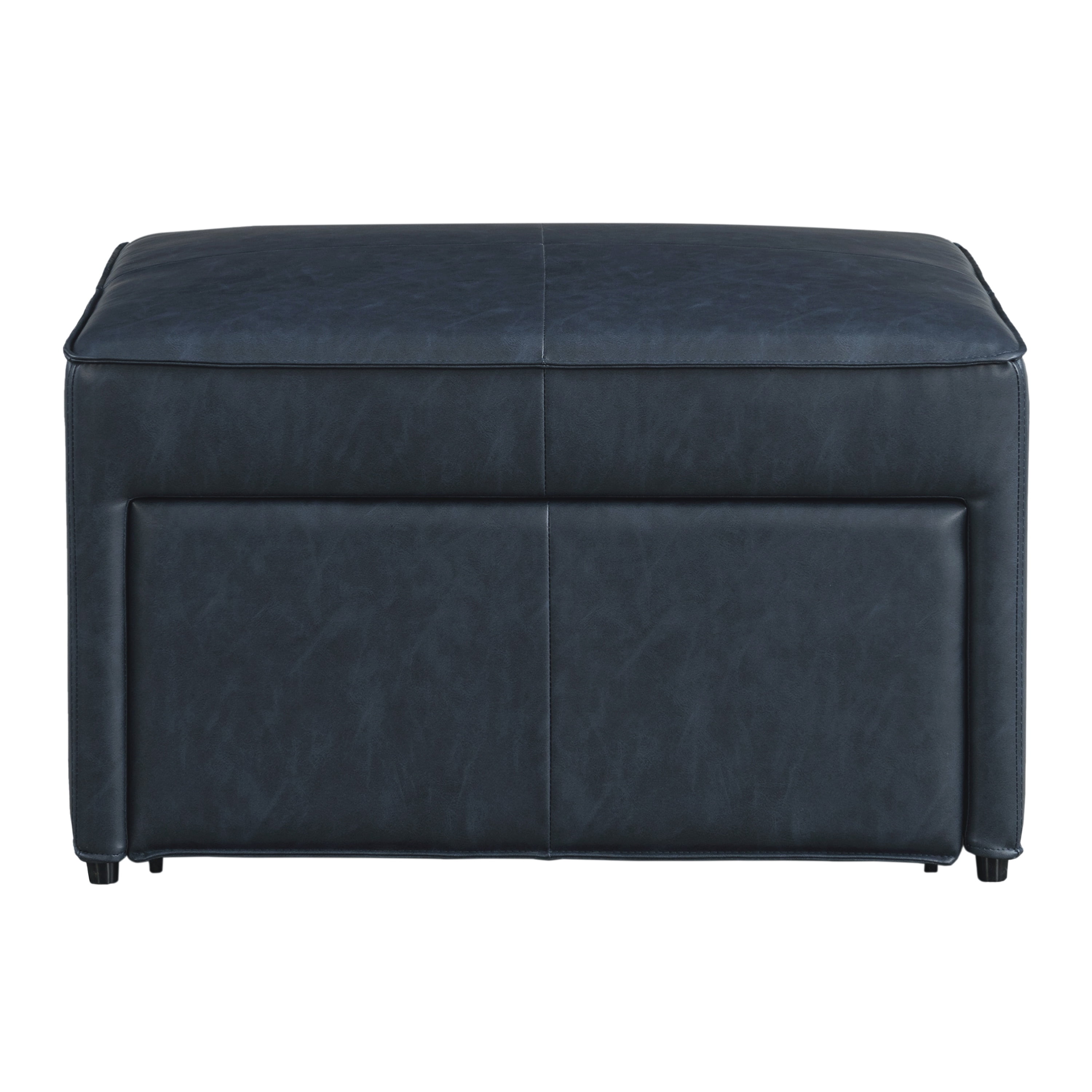 Studio Living Hadley Modern Storage Ottoman, Navy Faux Leather