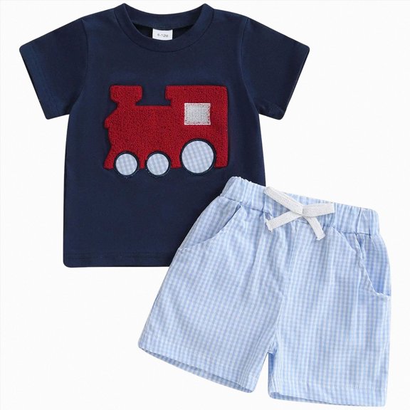 larppty Back to School Toddler Baby Boy Outfit Embroidery T Shirt and Shorts Set First Day of Preschool Kindergarten Clothes (6-12 Months,Blue)