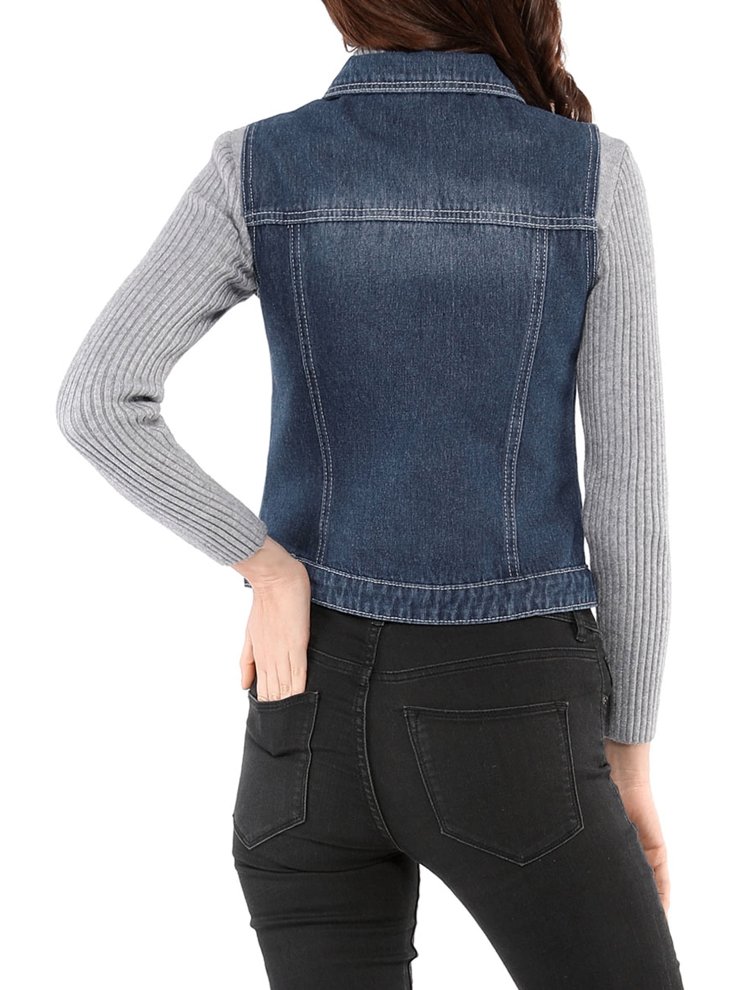 DARING DIVA Women's Denim Sleeveless Flap Pockets Vest Jacket S Blue