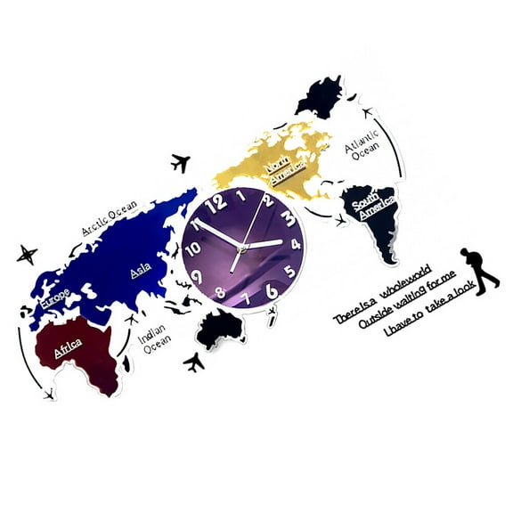 TABLZONE Modern Minimalist World Map Wall Clock Acrylic Design, Silent Non-Ticking, Home Office Decor, 1 Set