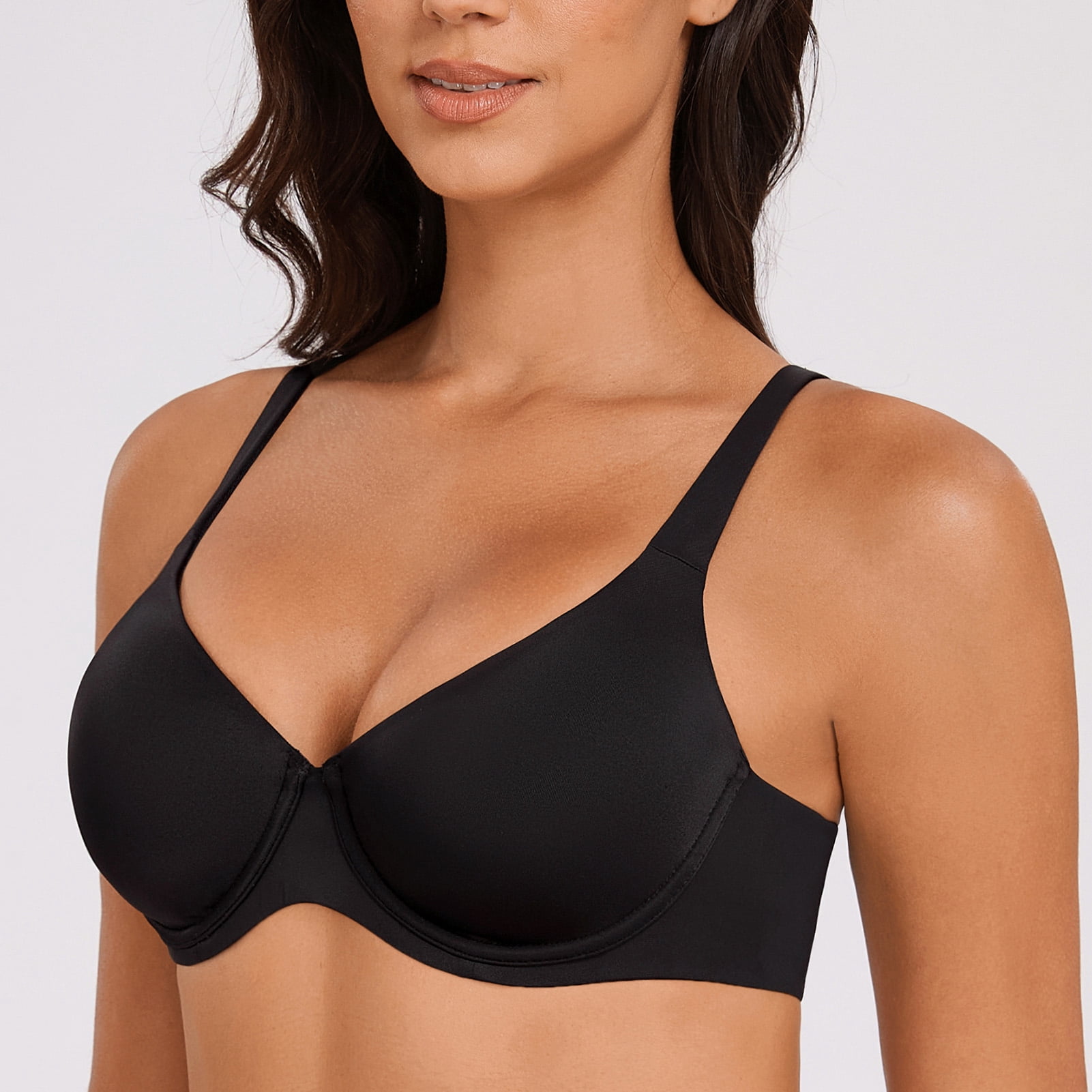 MELENECA Women's V-Neck Minimizer Underwire Plus Size Unlined Plunge T-shirt Bras Black 34DD