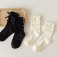 thumbnail image 4 of Girls Ribben Knit Ruffle Crew Socks Bow Decor Double Frilly Ankle Socks Soft Cotton Breathable Princess Long Sock, 4 of 5